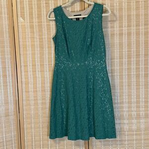 En Focus Studio Womens 8 Sleeveless Dress Teal Green Lace Racer Back Fairycore
